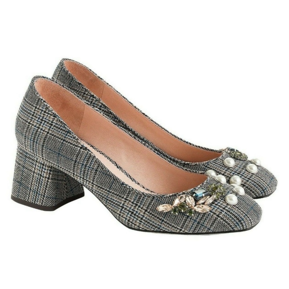 J. Crew Plaid Heels with Embellishments